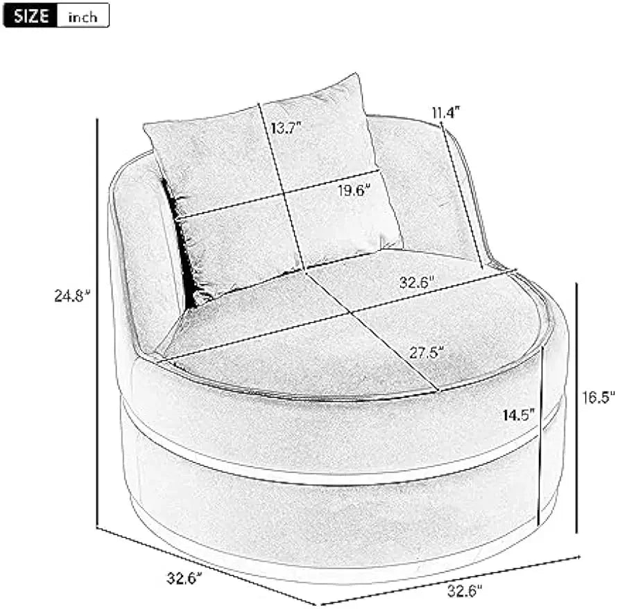 Accent Barrel Chair with Seat Cushion&Pillow Modern Comfy Velvet Upholstery 360 Recliner Sofa Club Chaise Leisure round Lounge