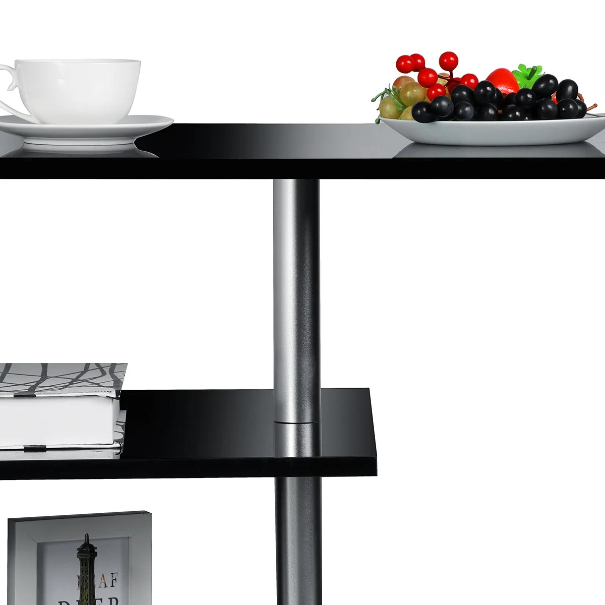 High Gloss Black Coffee Table with LED Lights Open Shelf Smart APP Control S Shaped Modern Sofa Side End Table for Living Room