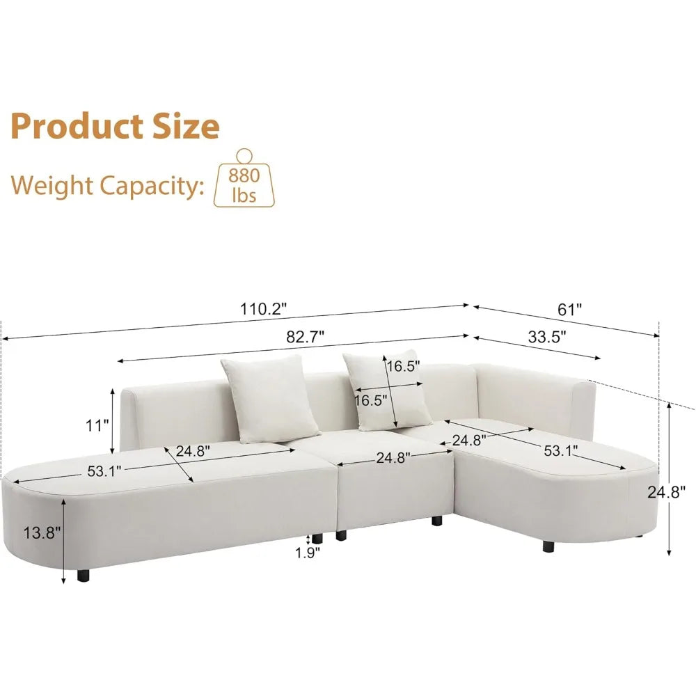 110.2" Sectional Sofa Couch for Living Room, Modern Upholstered Couch L Shaped 4 Seater Modular Sectional Sofa for Bedroom