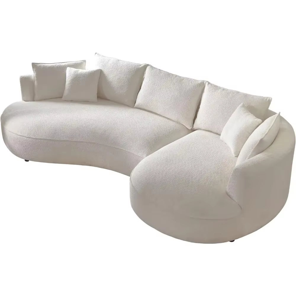124.8" Modern Curved Sofa Couch, Upholstery Boucle Sofa Couch with Pillows, Right Hand Facing Sectional Boucle Fabric Couch