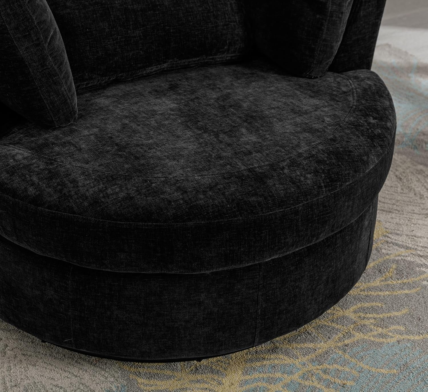 42" W Swivel Accent Barrel Chair Wide Chair Body with 4 Pillows for Living Room or Bedroom Hotel Lounge Club round Chair Modern Sofa (Black-Pro)