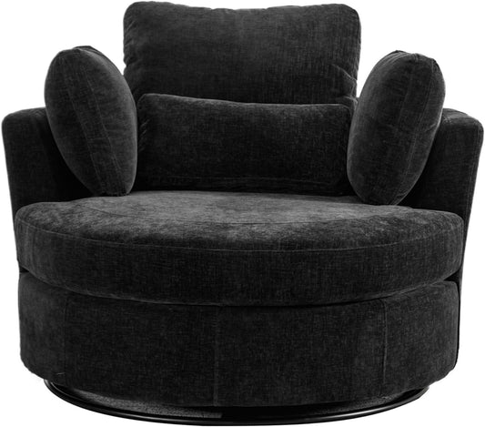 42" W Swivel Accent Barrel Chair Wide Chair Body with 4 Pillows for Living Room or Bedroom Hotel Lounge Club round Chair Modern Sofa (Black-Pro)