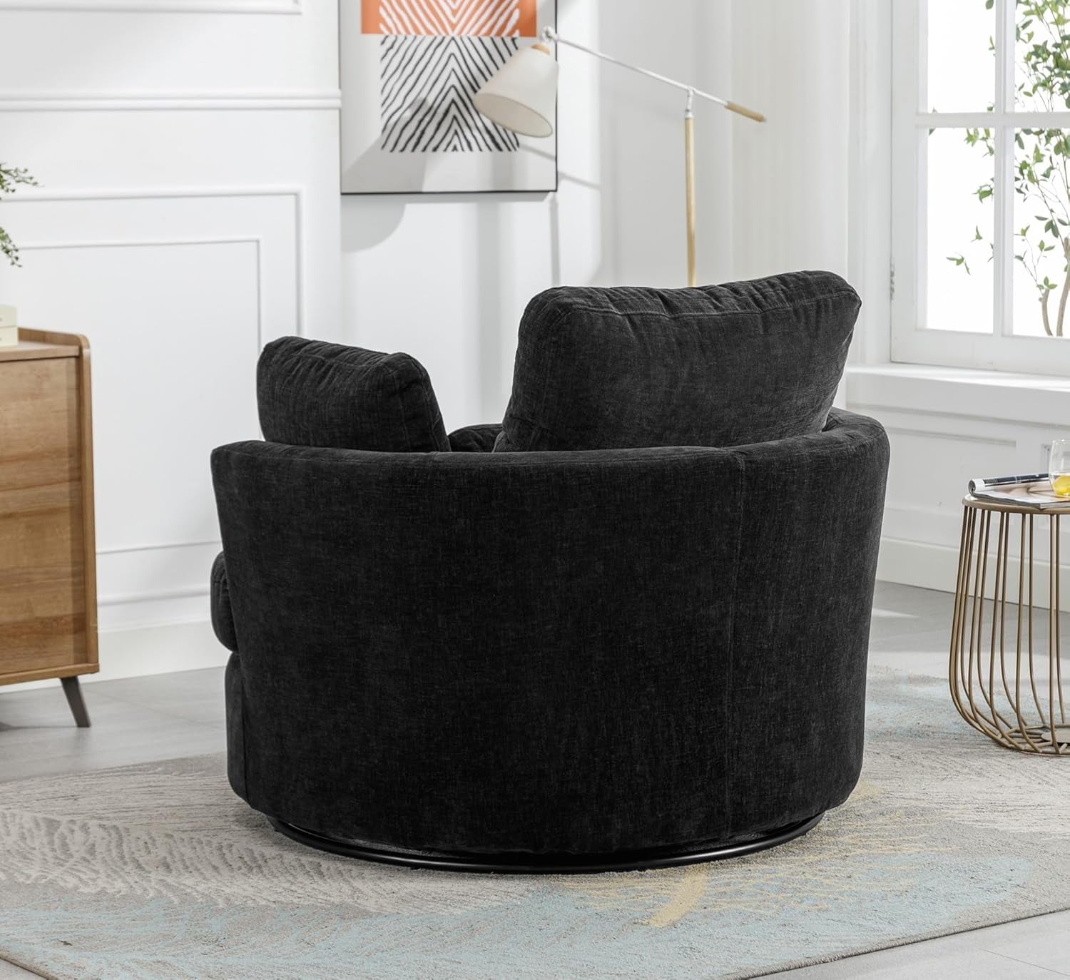 42" W Swivel Accent Barrel Chair Wide Chair Body with 4 Pillows for Living Room or Bedroom Hotel Lounge Club round Chair Modern Sofa (Black-Pro)