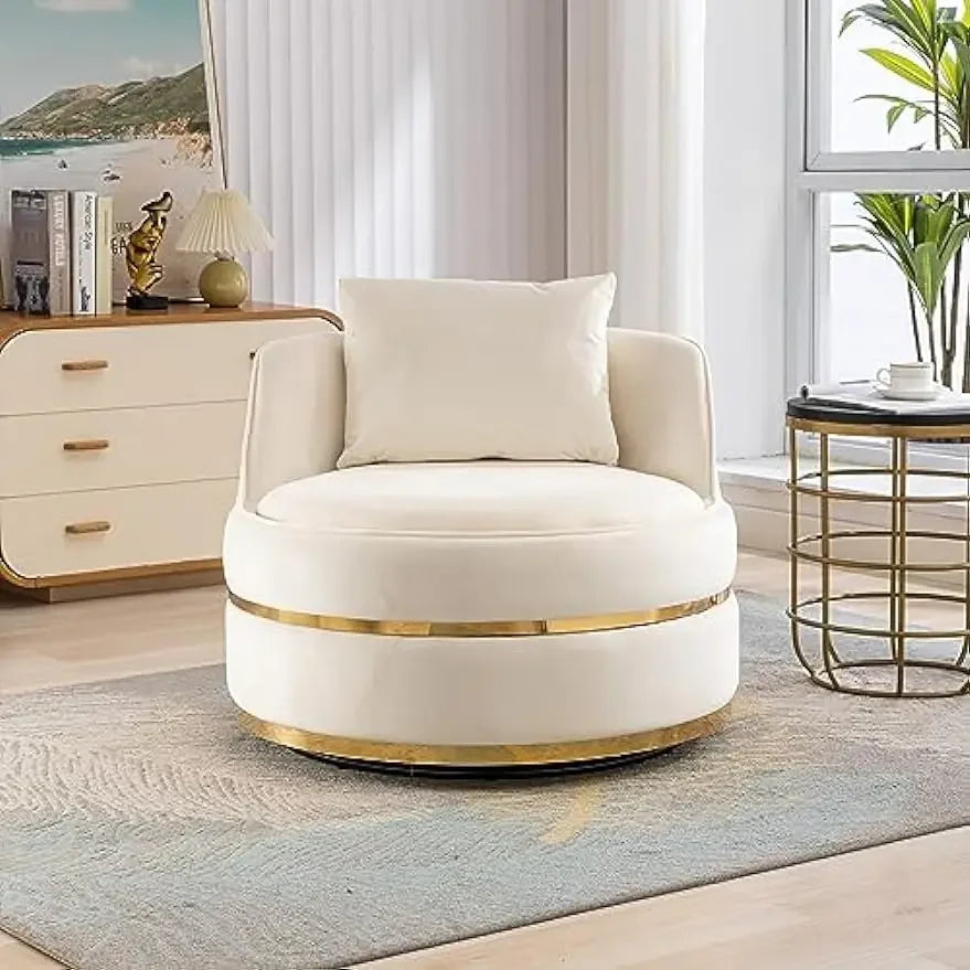 Accent Barrel Chair with Seat Cushion&Pillow Modern Comfy Velvet Upholstery 360 Recliner Sofa Club Chaise Leisure round Lounge