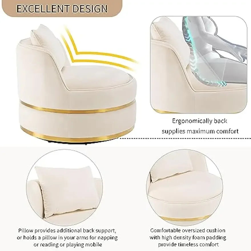 Accent Barrel Chair with Seat Cushion&Pillow Modern Comfy Velvet Upholstery 360 Recliner Sofa Club Chaise Leisure round Lounge
