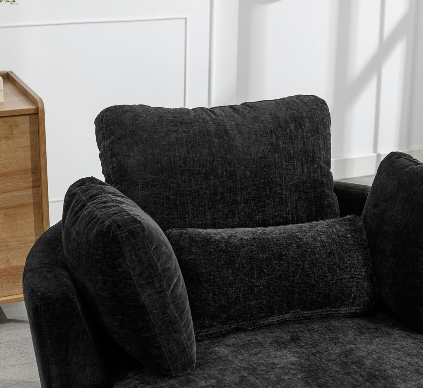 42" W Swivel Accent Barrel Chair Wide Chair Body with 4 Pillows for Living Room or Bedroom Hotel Lounge Club round Chair Modern Sofa (Black-Pro)