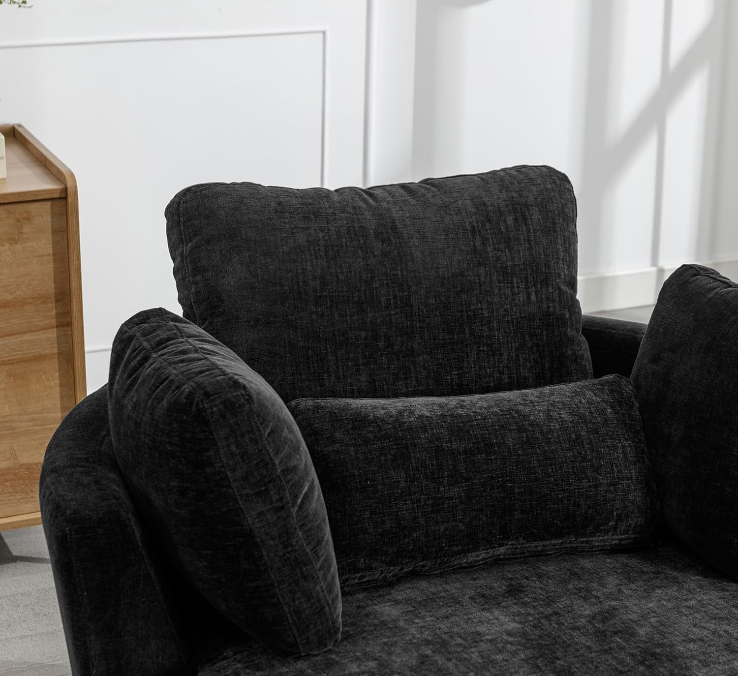 42" W Swivel Accent Barrel Chair Wide Chair Body with 4 Pillows for Living Room or Bedroom Hotel Lounge Club round Chair Modern Sofa (Black-Pro)