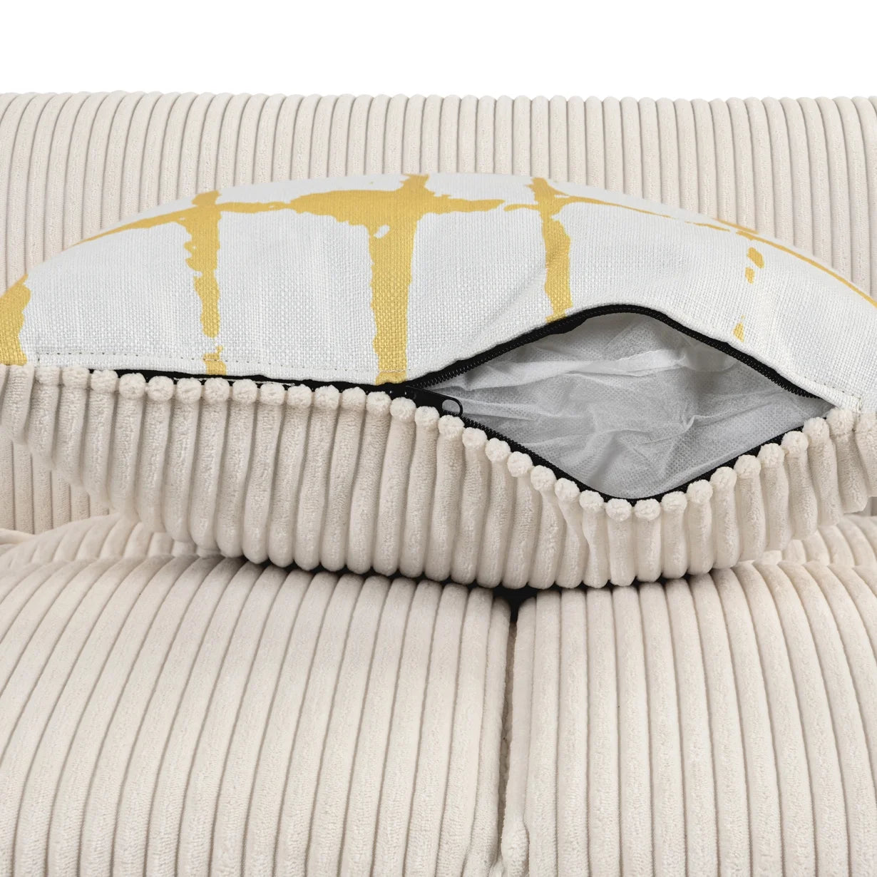 103.9" Sofa Couch, Modern Corduroy Upholstered Couch Tufted Casual Sofa with 4 Pillows and with Rubber Wood Legs, Big Comfy Couch Sofas for Living Room, Bedroom, Office, Beige